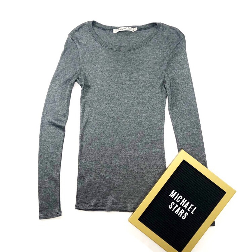 MICHAEL STARS LS Metallic Stripe Crewneck Tee S